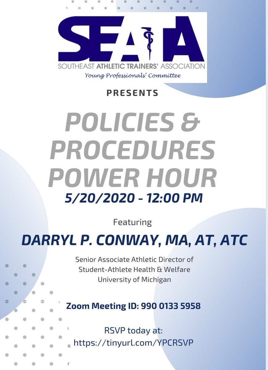 We have switched up the format and are SO excited to bring you the next YP chat.

More important now than ever, join us live on Zoom with special guest <a href="/dcatc1/">DARRYL CONWAY</a> for a Power Hour on Policy &amp; Procedures❗️5/20 at 12:00 PM EST. 

RSVP now: tinyurl.com/YPCRSVP
