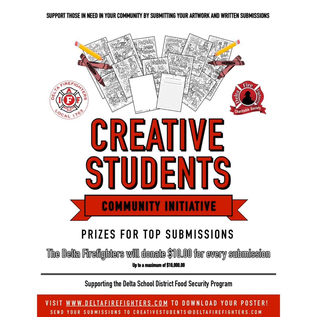 DFF1763's tweet photo. Attention Delta Students! Win a $100 gift card for yourself AND raise money for those in need!  Visit https://t.co/7ZL8LQmV4p to learn how to participate in the Creative Students Community Initiative supporting the Delta School District Food Security Program" https://t.co/4IYS1MAdNu