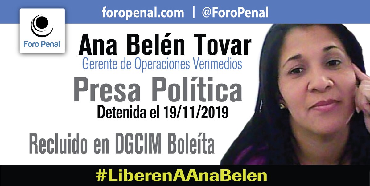 ForoPenal's tweet photo. #6My Excarcelan a la gerente de Venmedios y ahora ex #PresaPolitica Ana Belén Tovar, luego de 5 meses y 16 días tras las rejas de la sede de la División General de Contrainteligencia Militar (Dgcim) en #Caracas Vía @espaciopublico https://t.co/KHQ5CyEPUG