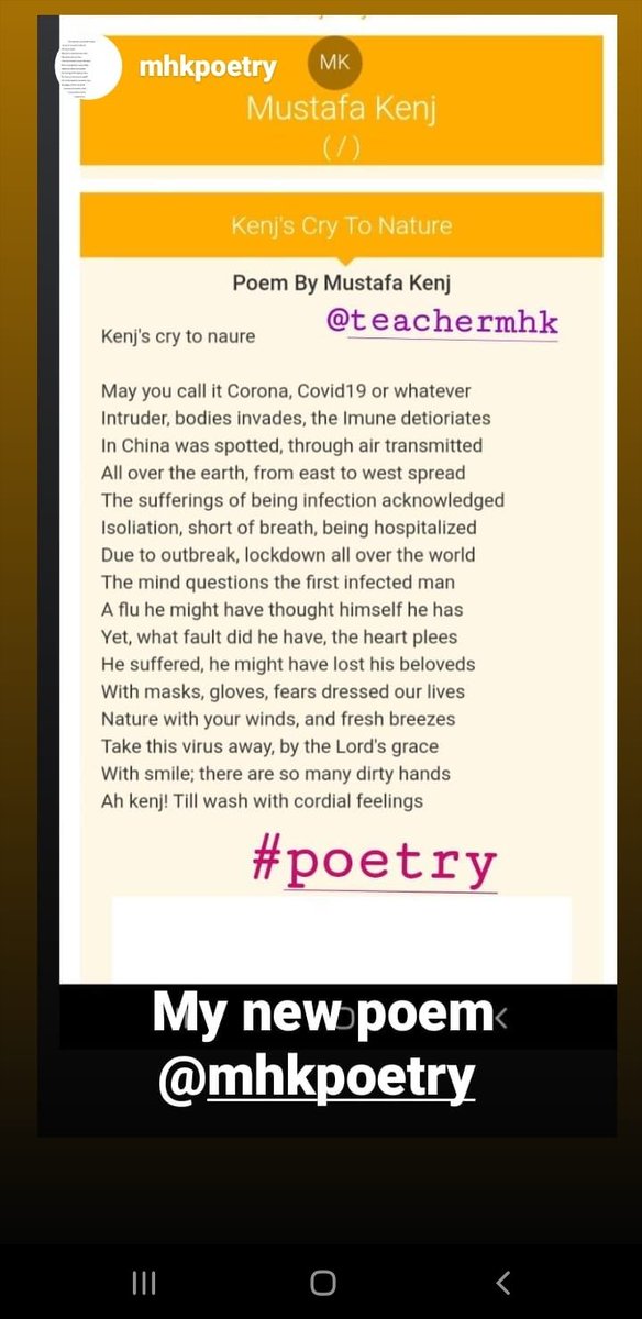 mhkenj's tweet photo. My new #poem #Covid19 #postmodernromanticisim #kenj #literature #poetry #poetkenj #coronavirus #poetry #Bbc #poemoncovid19 #nature #poet #poem #romanticisim #2020poetry #mustsfathepoet #mustafakenj #magazine #şiir #Mhkpoetry #mrkenj #mhkenj https://t.co/s0vDUc424o