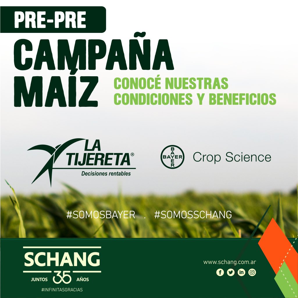 SchangAgroVet's tweet photo. Lanzamos la campaña de Maíz ! 
Conoce nuestras condiciones y beneficios para que tu campo sea mucho más rentable 😉
@bayeragro
@redagroservices
@fieldviewargentina
#bayercropscience
#selectaplus
#ProtecciónDeCultivos
#TucampoMásCerca
#TeVamosASeguirAcompañando 
#maizlatijereta https://t.co/Jgr55cyUIN
