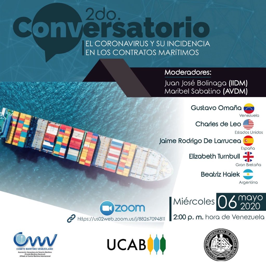 DanielPerezUsm's tweet photo. Magistral Disertación en las Incidencias del #COVID_19 🦠 en los Contratos Marítimos. Gracias #UCAB #AVDM y #IIDM Gracias Distinguidos Panelistas y Organizadores.
Dr Gustavo Omaña 🇻🇪
Dr Charles de Leo 🇺🇸
Dr Jaime R. Larrucea 🇪🇸
Dra Elizabeth Turnbull 🇬🇧
Dra Beatríz Haiek🇦🇷 https://t.co/jHcGGbo6yb