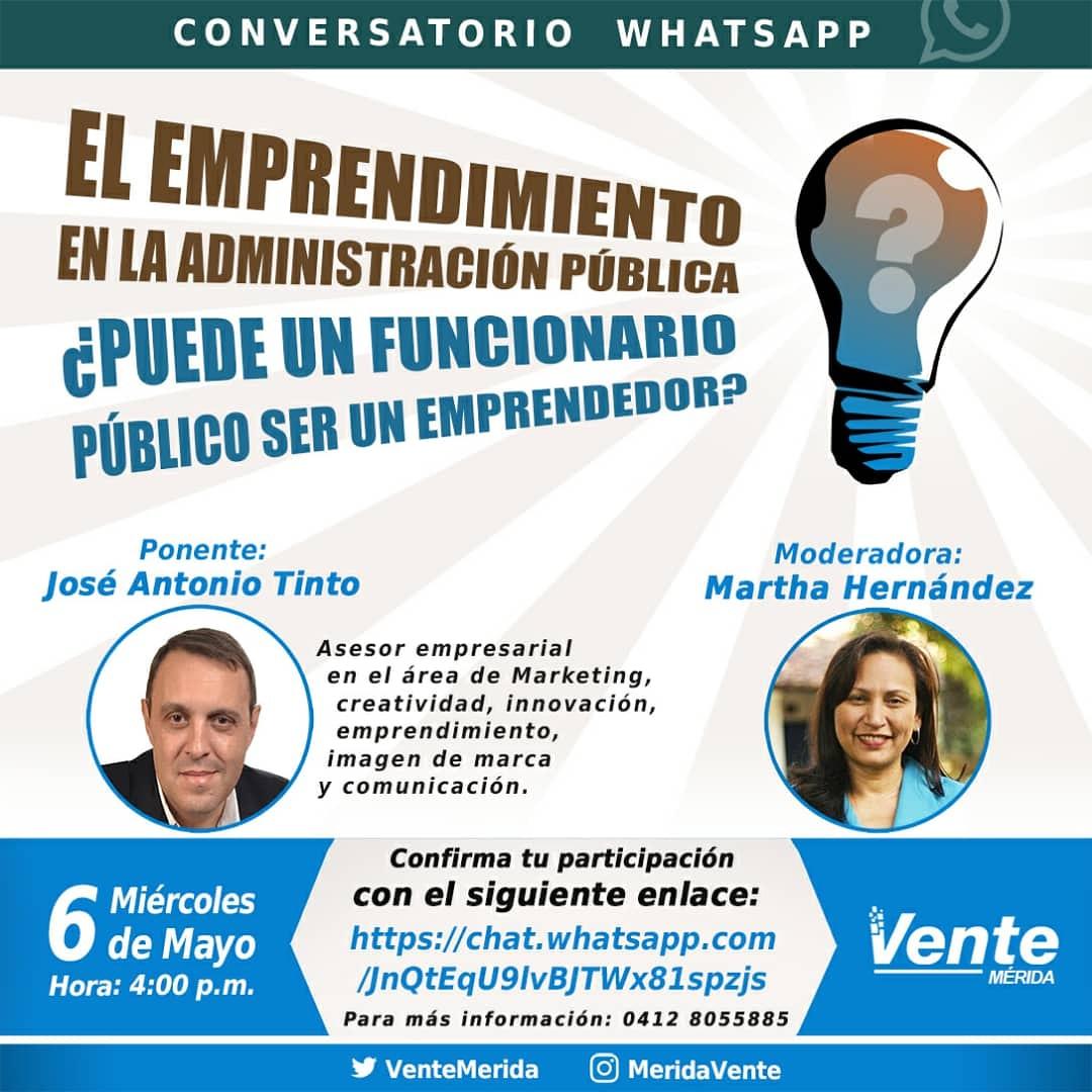 VenteMerida's tweet photo. Con la participación de 256 ciudadanos se realizó con éxito el Conversatorio vía WhatsApp sobre Emprendimiento en la Administración Pública, con el prof. José Antonio Tinto.

Claridad y pertinencia en la exposición dl ponente y en los aportes d los participantes. 

#FórmateEnCasa https://t.co/0nHxGuMr7a