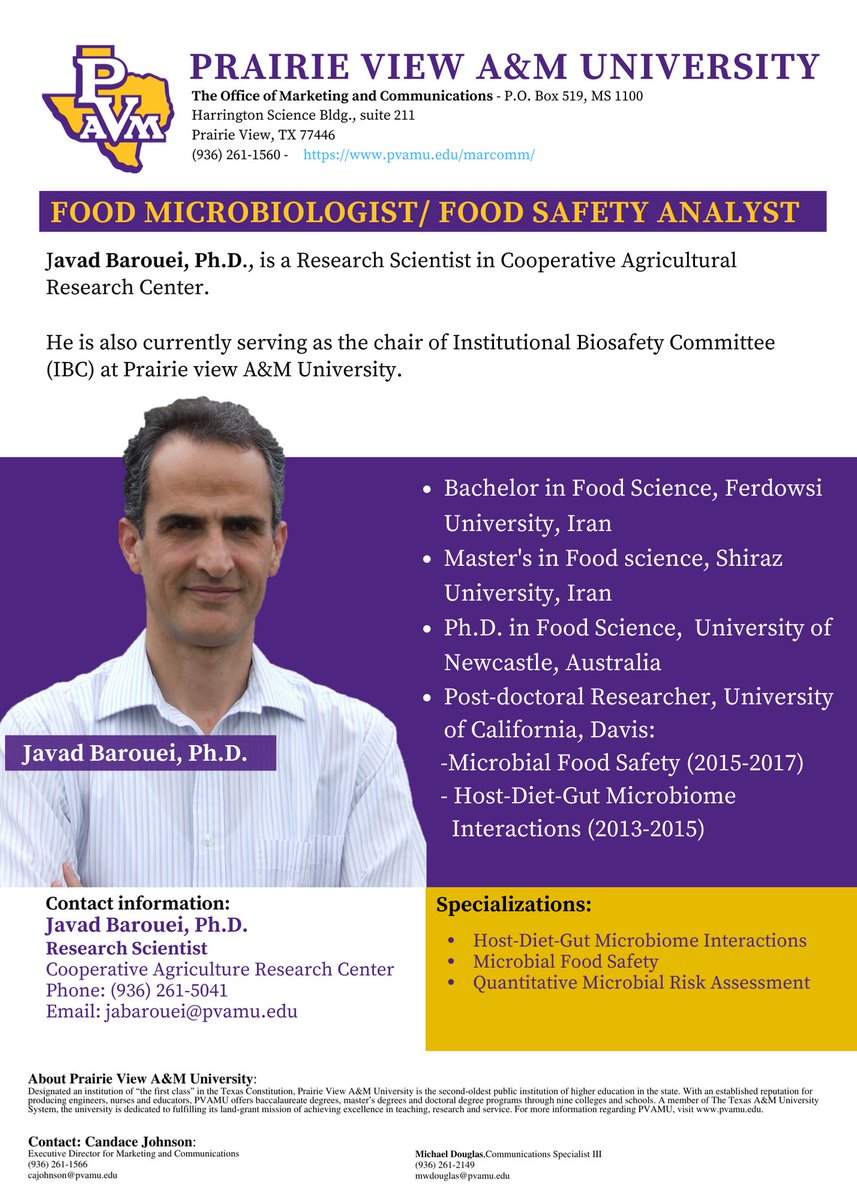 PVAMU_Media's tweet image. The #meatshortage wasn't a surprise to @PVAMU research scientist #JavadBarouei.  His #pandemicperspective (4/3/20): employees may not be able to work because of #COVID19 = food shortage.
pvamu.edu/blog/pvamu-res…
Available for interviews. @KAGSnews @theeagle @KBTXNews @25NewsKXXV