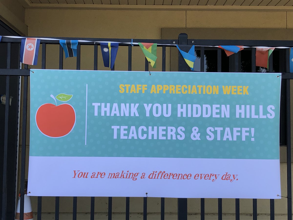 Happy Teacher/ Staff Appreciation Week!  Thank you for all you do!  And, thank you, PTA, for hanging this banner on our fence!  We love our HAWKS!