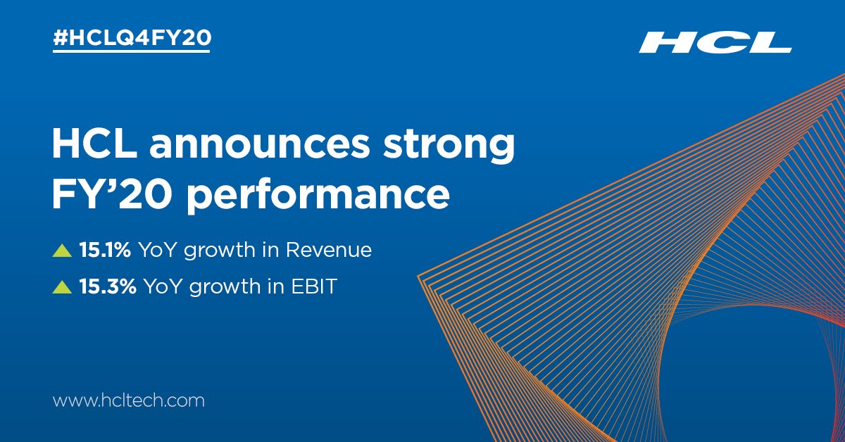 Our annual FY’20 results are out: Revenue is up by 15.1% YoY at US$ 9,936 mn. EBIT rises by 15.3% YoY to US$ 1,946 mn. #HCLQ4FY20