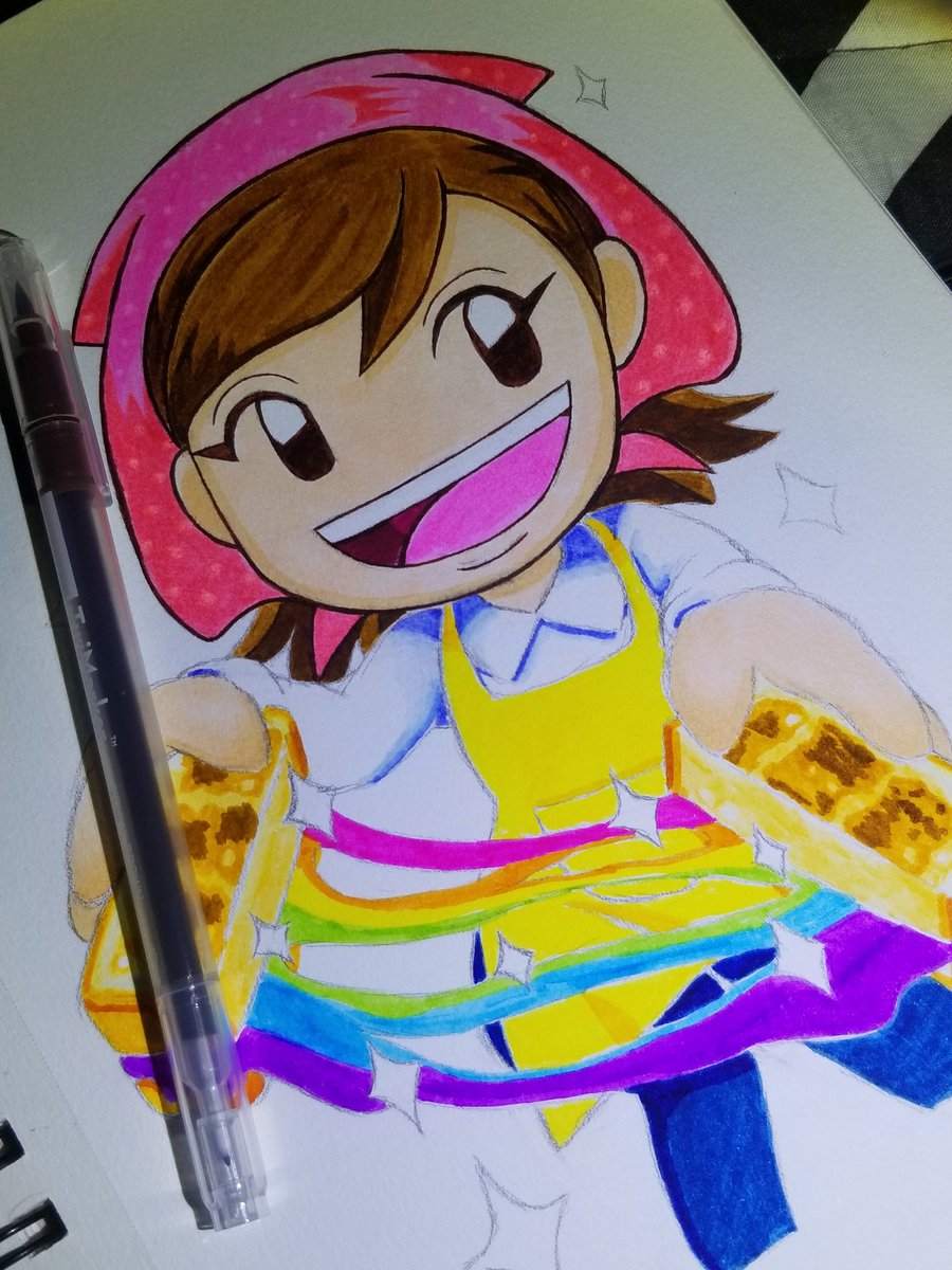 SqwdinkArt's tweet photo. Almost done with the line art really love how the colors came out #cookingmama #nintendo #cookingmamacookingstar #copic #arteza #art #sqwdink #cookingstar #lineart #colored #markers #sketchbook https://t.co/ksLh5TMKOh