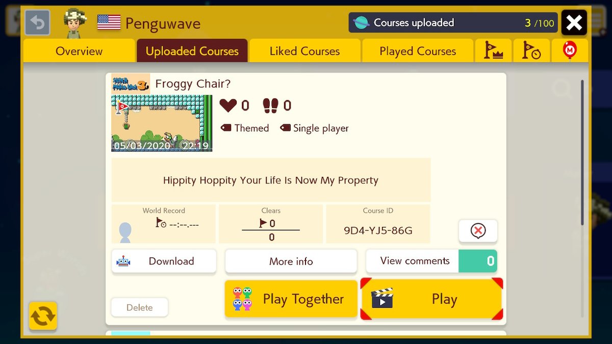 penguwave's tweet photo. My first few #SuperMarioMaker2 levels! Try 'em out #NintendoSwitch https://t.co/sicT6mTc43