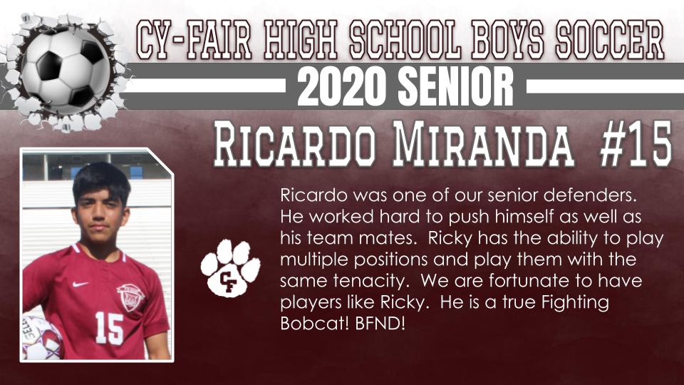 BFNDAthletics's tweet photo. Next up as we recognize senior athletes are our Class of 2020 Cy-Fair Bobcat Boys Soccer players. Jacob Schultz, Josue Gomez, Santiago Ramirez, Ricardo Miranda! #BFND #CFHS2020 https://t.co/7THkxSpIho