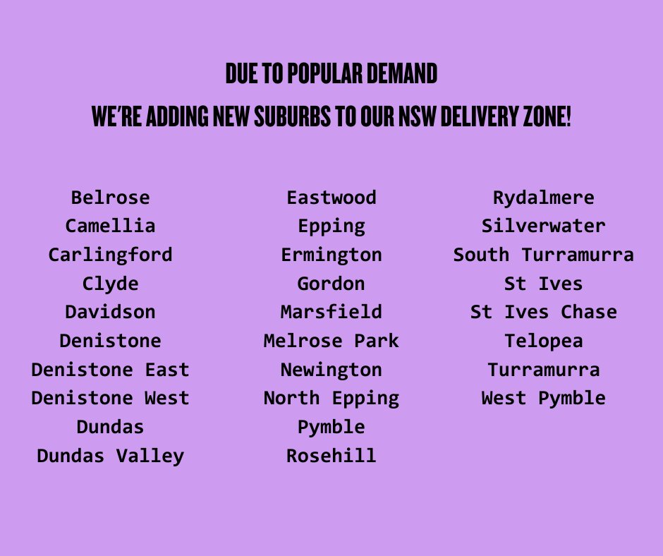 We've expanded our Sydney delivery zone again! See your suburb here? Keep an eye out cos we've got even more expansion coming!