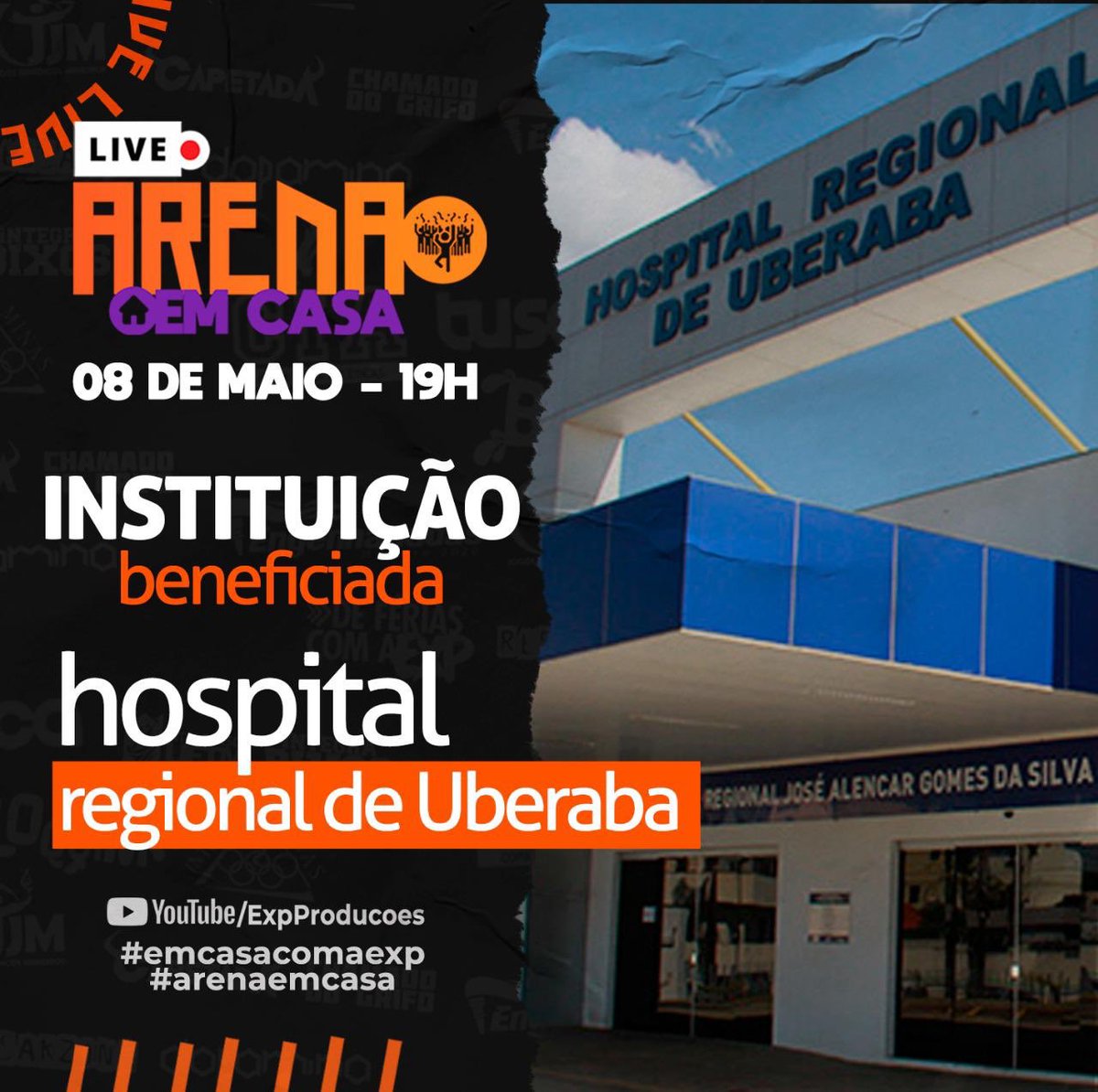 odontounitri's tweet photo. JUNTOS NO COMBATE AO COVID-19!Durante a live Arena Em Casa você terá a oportunidade de fazer doações, e todo valor arrecadado será revertido em produtos com destino ao hospital que é referência no combate ao vírus na região de Uberaba, o Hospital Regional #emcasacomaexp https://t.co/dNDxAkOBUU
