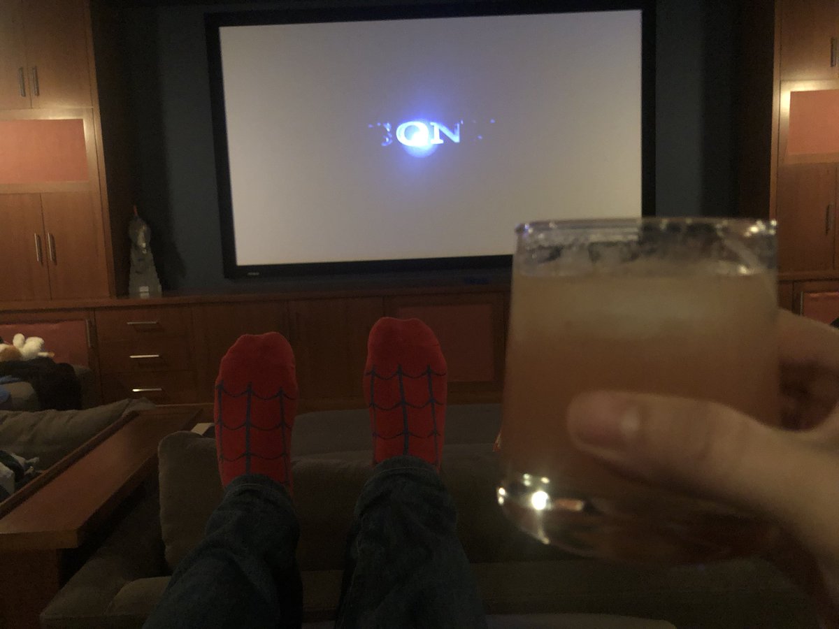 chrizmillr's tweet photo. I’ve got my Spider-Socks &amp; a cocktail I invented called a Morales Spider Bite. Ready to go. #SpiderVerse #QuarantineWatchParty https://t.co/IDSXyVdXPR