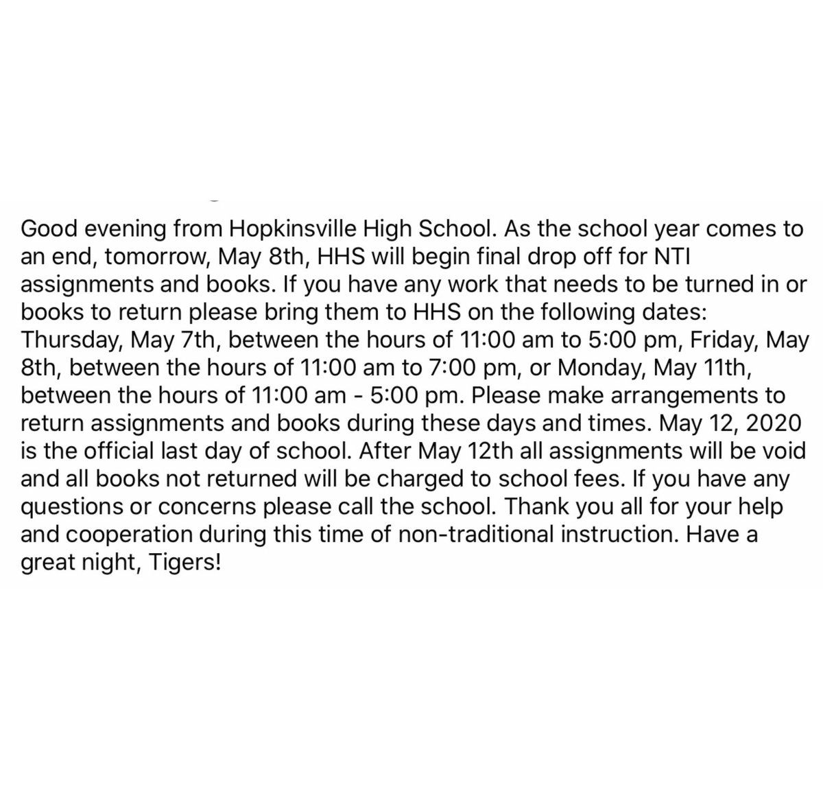 HopHighTigers's tweet image. LAST CHANCE!!!!! Turn in all assignments and books!