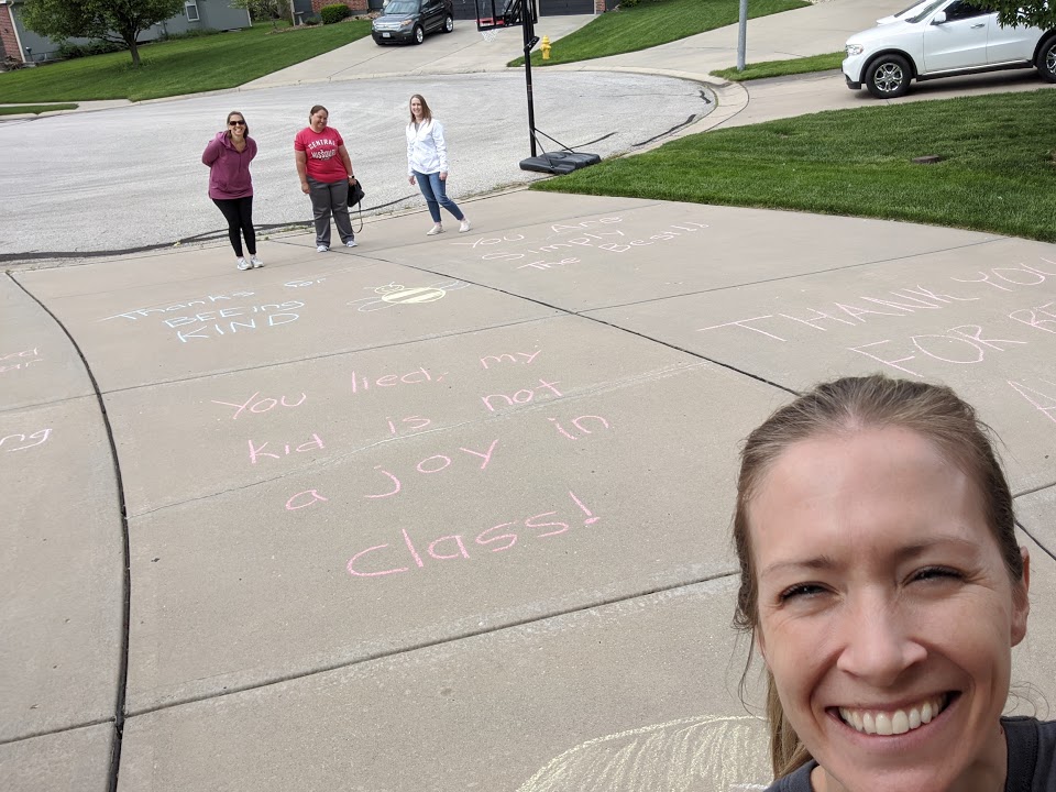 Seriously missing and feeling very loved by my students and families today! Surprised to see them leaving wonderful chalk messages, notes, Love coffee cake, and my favorite snacks! <a href="/hhehornets/">Hawthorn Hill Elementary</a> #hheproud #TeacherAppreciationWeek