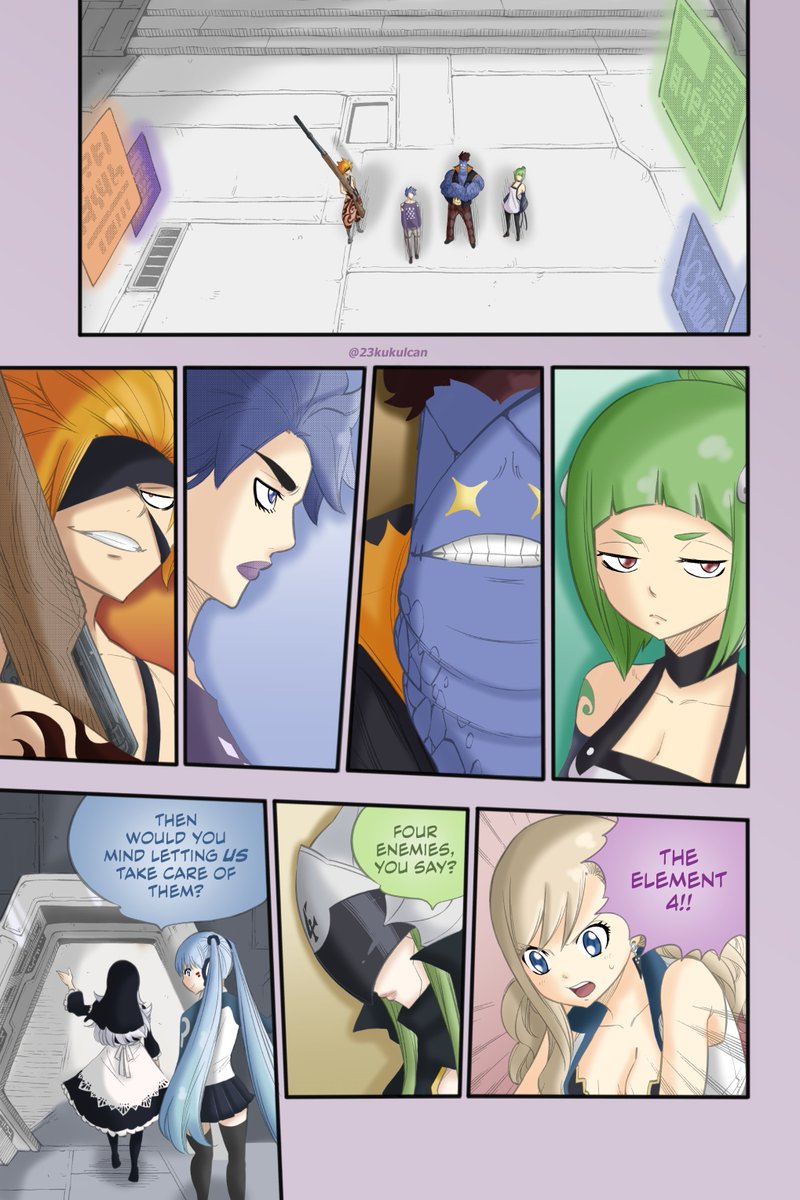 Hexemy23's tweet image. Finally, another Edens Zero full color page! This time I chose Chapter 87, Page 5 :)

I really wanted to draw the Element 4 so I did haha xD (Blue Daichi still feels weird tho)

Tell me what you think! Feedback would be appreaciated! 💜
#EdensZero #Element4 #Laguna #Sylph #Kleene