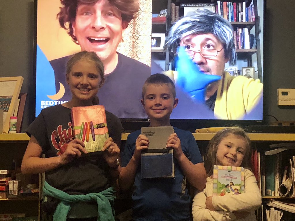 acw494's tweet photo. @skitguys Samantha, Isaiah, and Hope have their Bibles ready for our Bedtime Bible Stories tonight!   Thanks for the JOY you bring our family! https://t.co/TeoDYu1Bm6