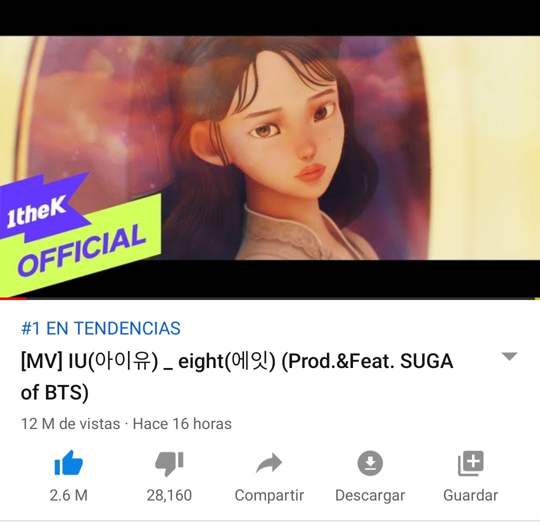 BTSBarranquilla's tweet photo. //Muisca 🎶//
#Eight, la colaboración de #IU con #SUGA, ha llegado a posicionarse como #1 en tendencias y a sobrepasar los 10M de vistas y los 2.5M de likes 💪💜
#Eight10M #IUxSUGA
@BTS_twt 🌸 https://t.co/YMfy2U6PJ7
