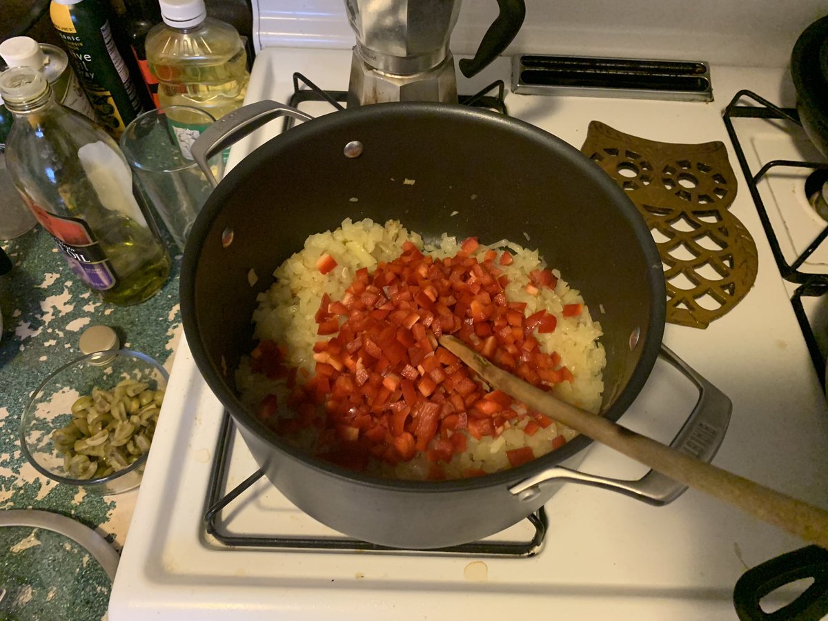 Once the onion is cooked enough throw in the red bell pepper.