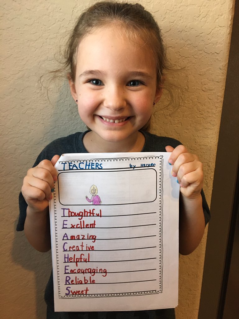 JahnJess's tweet photo. My sweet 1st grader wrote this acrostic poem for all of the amazing @CyFairISD teachers for Teacher Appreciation Week! I’m so appreciative of my @SheridanCFISD family and the @BirkesCFISD team for doing an amazing job supporting students with remote learning. #CFISDspirit https://t.co/C7PCTU0Src