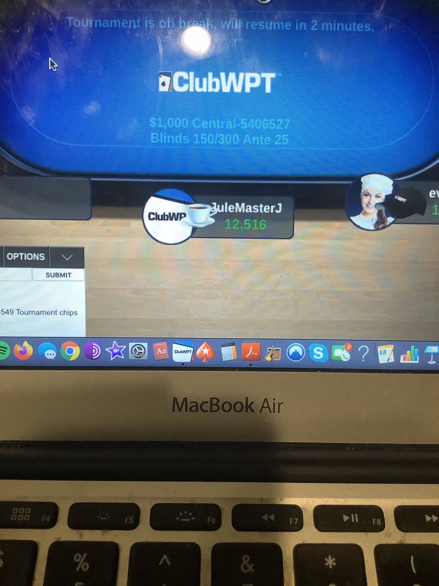 JulianRoux4's tweet photo. Playing the $1,000 Central on @ClubWPT.  Starting chips 2K. Ran it up to 12,516 to the 1st break. Time to continue the run good. #letsgo #rungood #poker #online #stayathome #tournament #strategy https://t.co/1WmQ2wIKL7