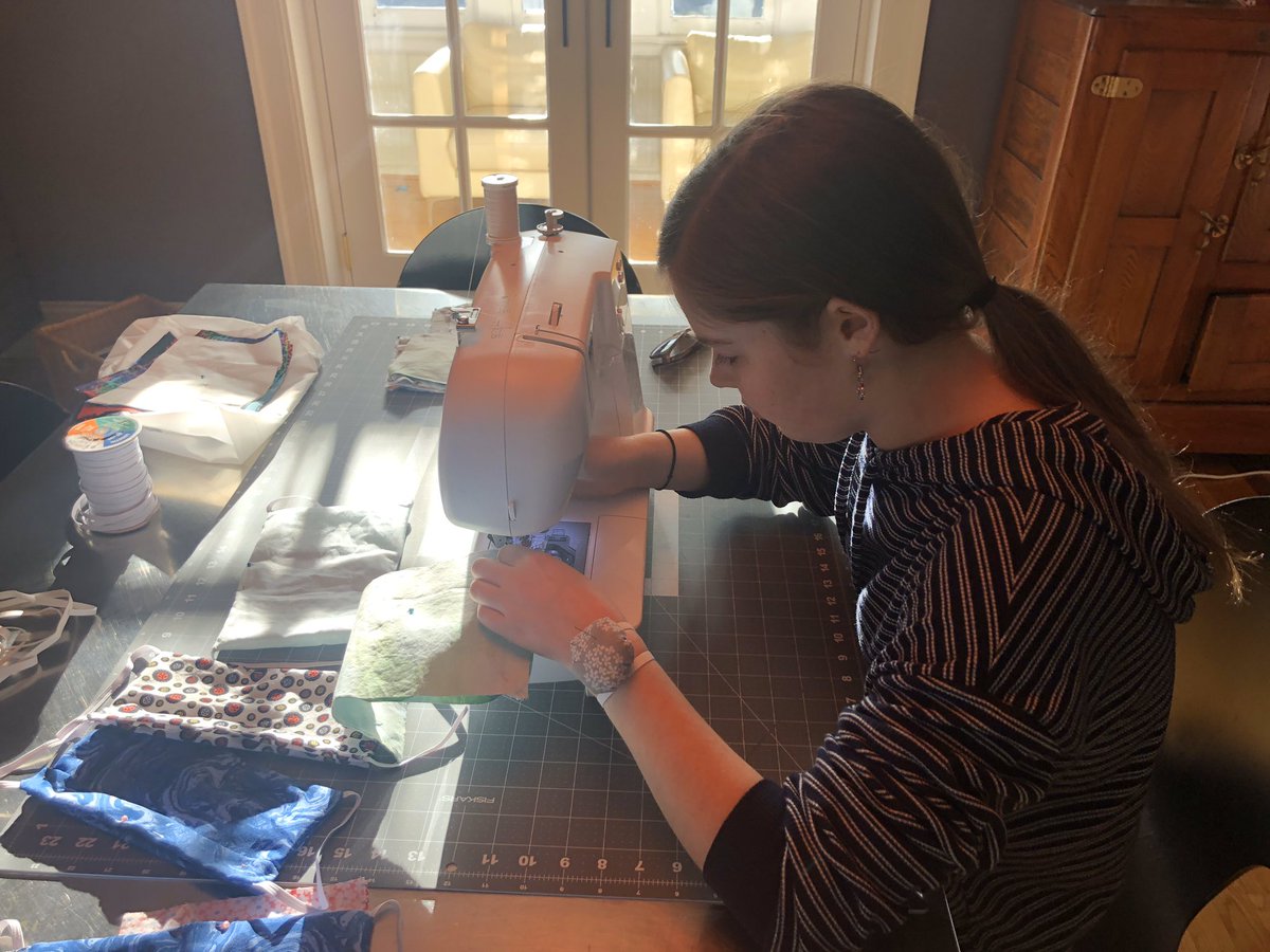 Inspired by my neighbor and <a href="/high_walnut/">Walnut Hills High School</a> student, Clare Graff, who gifted my family masks, I challenged her to a mask-a-thon. First handmade batch of 30 generated $1200 supporting <a href="/YWCACincinnati/">Ywcacincinnati</a>. #MaskUp