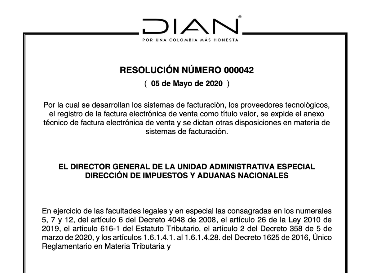 orcontable's tweet photo. La @DIANColombia Dirección de Impuestos y Aduanas Nacionales, a través de la Resolución 42 del 5 de mayo de 2020, estableció nuevas condiciones y fechas para la implementación de la factura electrónica durante el año 2020.

Más información en https://t.co/drwBzf9rLK https://t.co/RBXjrotrSb