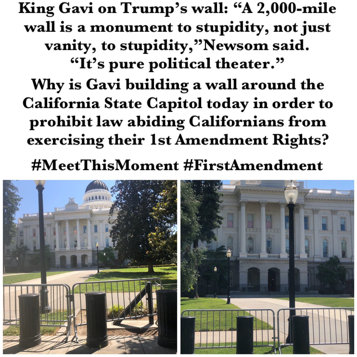RevoMama1's tweet photo. .@DonaldJTrumpJr .@DonaldJTrumpJr .@RudyGiuliani .@TuckerCarlson .@GavinNewsom  King Gavi wants to keep us way from our own STATE Capitol. He’s building a wall for our National Day of Prayer Service tomorrow!! Isn’t that ironic?! #hypocrite #meetTHISmoment https://t.co/CNqu5aFe62