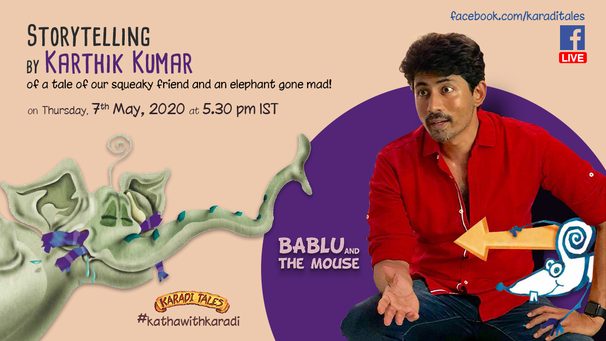 karaditales's tweet photo. #KathaWithKaradi
Join @evamkarthik at 5:30 PM today on https://t.co/wapd6V47UL for a hilarious reading of the story Bablu and the Mouse!
#karaditales #BookWeek2020atHome #stortytelling #storytime #stayhomestaysafe #thingstododuringthelockdown @KaradiPath https://t.co/PLZWtg1jhC