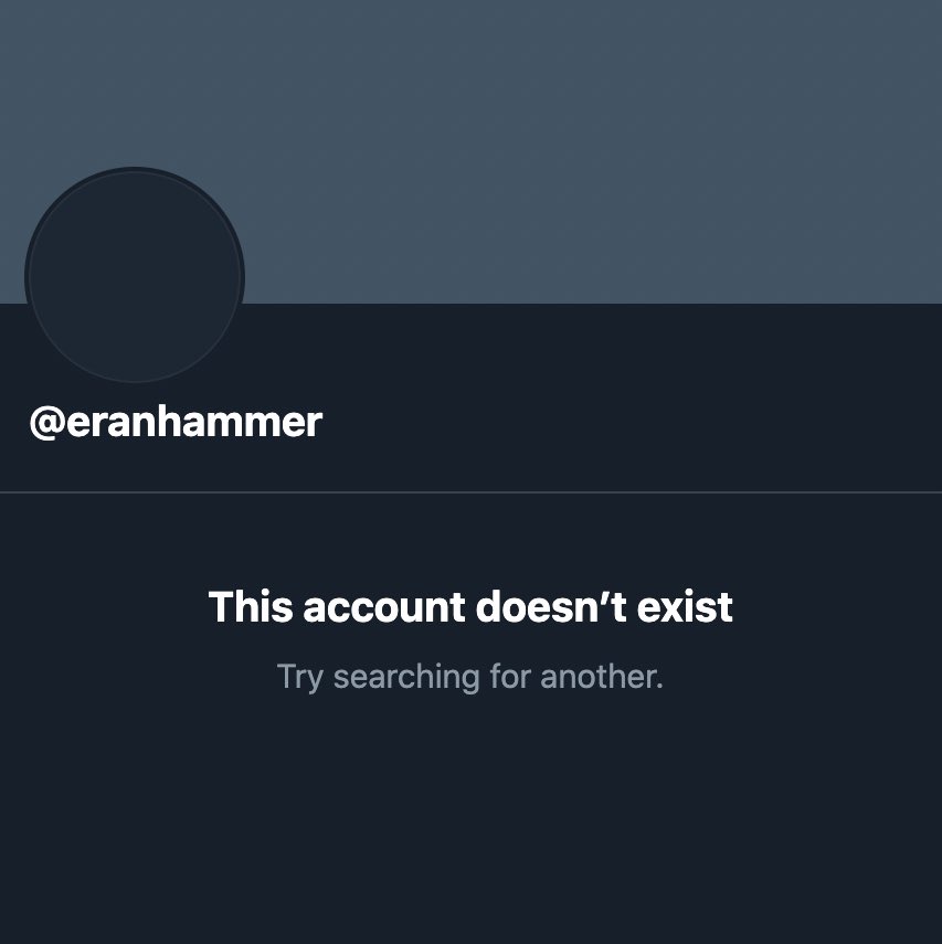 Screenshot of eranhammer deleted account