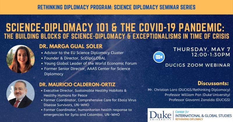 cplarac's tweet photo. Thrilled to join tomorrow the first webinar on #Science #Diplomacy @DukeU / @DUCIGS focusing on key concepts and 2 cases of ‘exceptionalism’ in the midst of a global pandemic #COVID19
— #SH4P & #SciDipGLOBAL
https://t.co/Rdy0iEyuI1 https://t.co/YTjOFvcETk