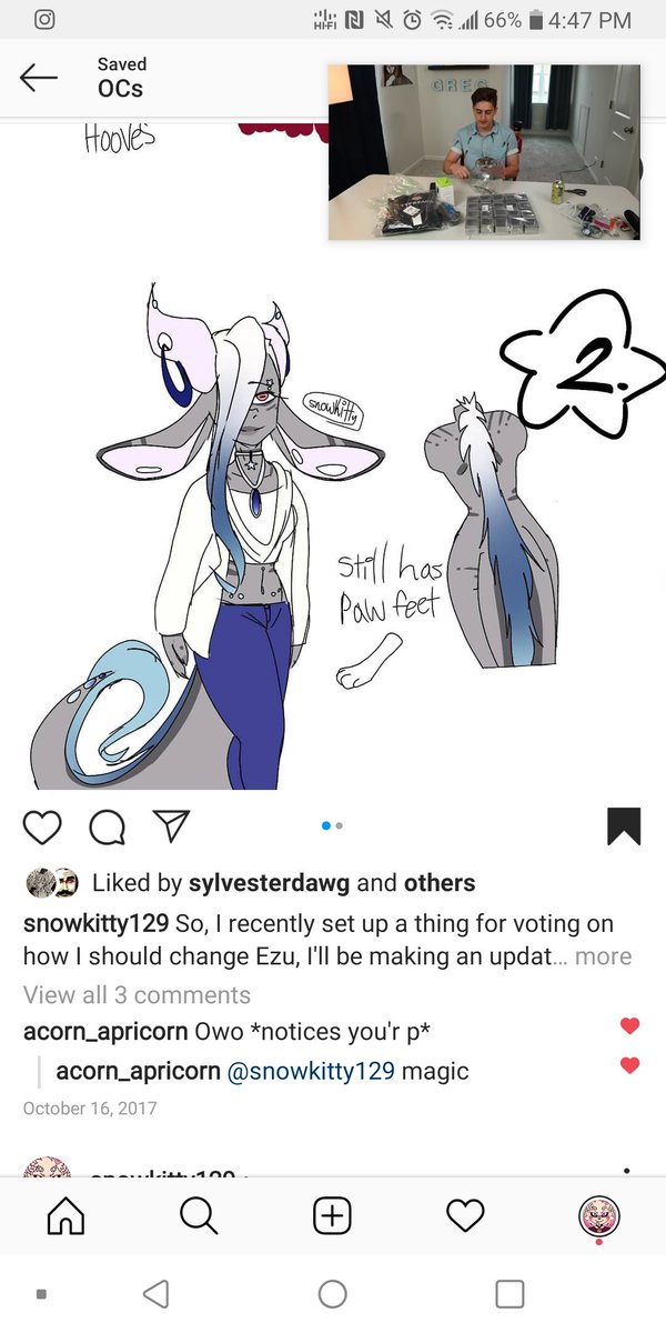 Snowkittty129's tweet photo. Decided to redraw an old character named Ezu that I haven't drawn in
Three years? See one of the original concepts in the second slide
 
#Furry #furryart #furries #cute #soft #anthro #colorful #goatdragon #ezu #horns #anxious #art #digital #digitalart https://t.co/FuWf99lsEI
