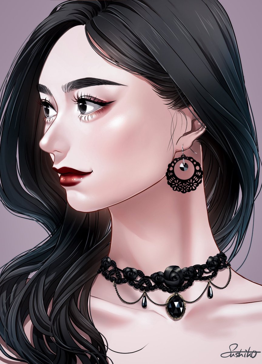 黒髪 チャイボーグメイク 絵描きさんと繋がりたい コスメ好 𝗦𝗨𝗦𝗛𝗜𝗞𝗢 のイラスト