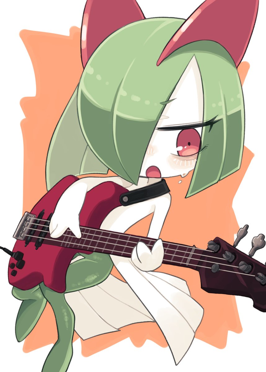 kirlia instrument pokemon (creature) solo guitar open mouth red eyes playing instrument  illustration images