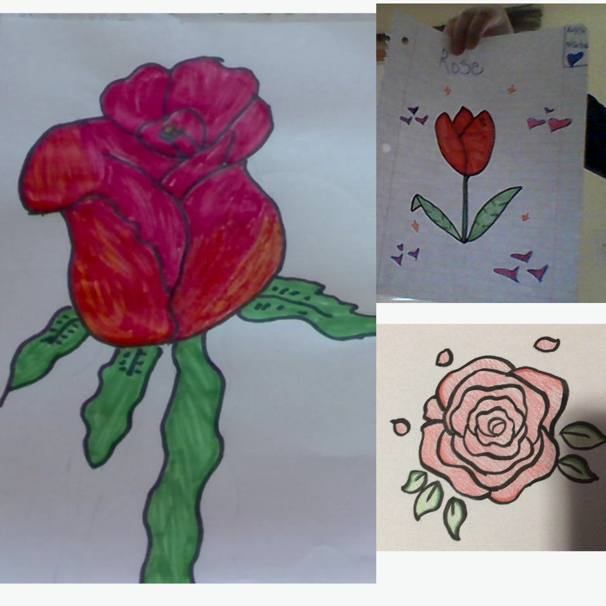 KatieBittner1's tweet photo. Today, in one of my small group meetings, a few girls (who I know like to draw) mentioned they have been bored at home. So, I decided to challenge them to draw a rose and I think the did a fantastic job. I love how they drew them from different perspectives. #elearningfun https://t.co/e5cA7tGSoQ