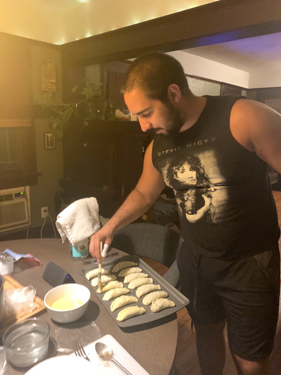 Next with a fork puncture it with a fork at the top so they don’t blow up in the oven. Then followed with an egg wash. After that they are ready for the oven!
