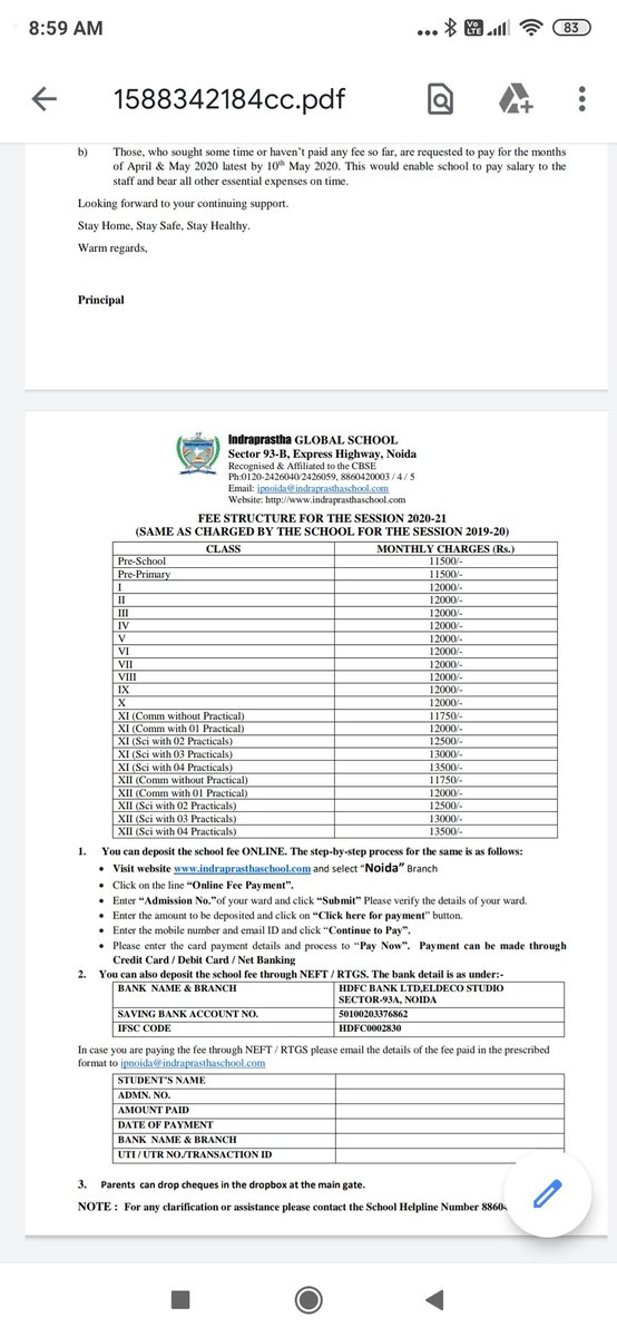 Volunteers1371's tweet photo. Due to collusion in UP same school fees is substantially lesser in Delhi, however it is is very high in Noida why this loot in Noida only. Haven't you given them land on throw away price @CeoNoida @dmgbnagar @tejpalnagarMLA @PankajSinghBJP @dr_maheshsharma @CMOfficeUP @PTI_News https://t.co/F5oTuA9wQ6