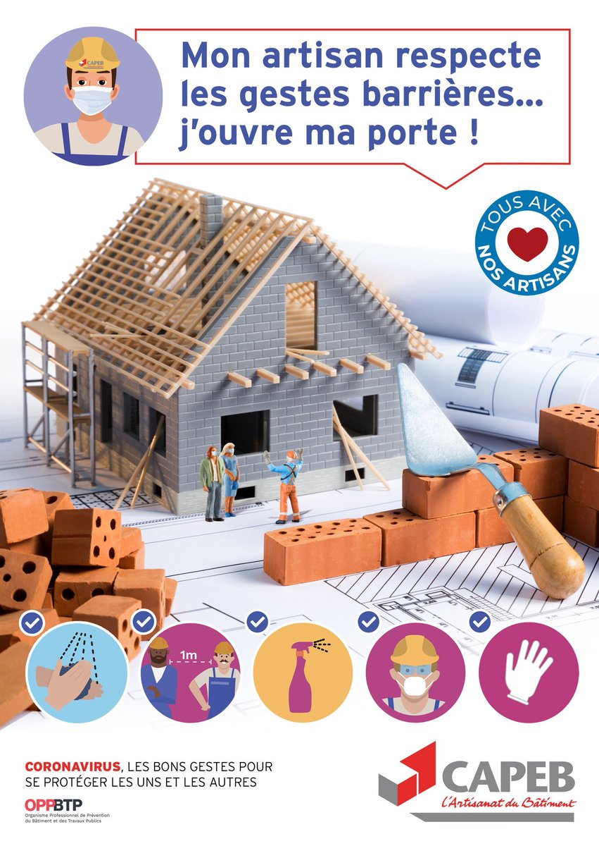 atexe_fr's tweet photo. 🚨#COVID19 Respecter les gestes barrières est important pour nous protéger tous! L’artisanat responsable! @capeb_fr @FFBatiment @ademe @atexe_fr @Ecologie_Gouv @Minist_Travail #GestesBarrières #atexe #batiment #travaux @etys_fr @quelstravaux @qualitenr https://t.co/DRdFCBA8Ej