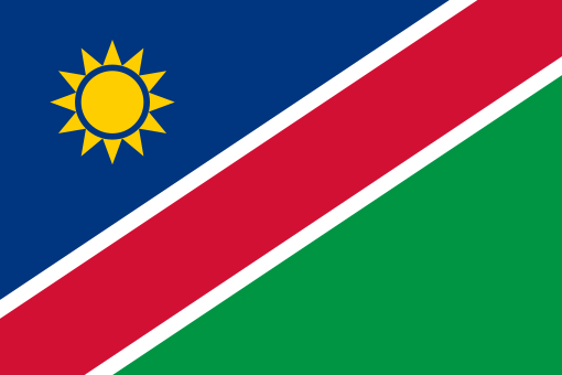 Namibia. 8/10. Adopted in 1990 following independence from South Africa. Red represents Namibia's people. White refers to peace and unity. Green symbolises vegetation and agricultural resources. Blue represents the clear Namibian sky and the Atlantic Ocean. Sun represents life.