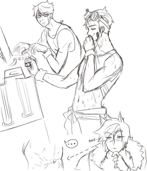 Some more Settphel sketches. 

Mechanic Phel assigned to Sett's avalon and maybe mafia!Settphel??? Got inspired by Shin and Noi from Dorohedoro akjsdfasdf 
