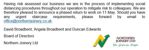 We are pleased to announce a phased return to work as of 11 May. Please see below a statement from our board of directors with more details 👇