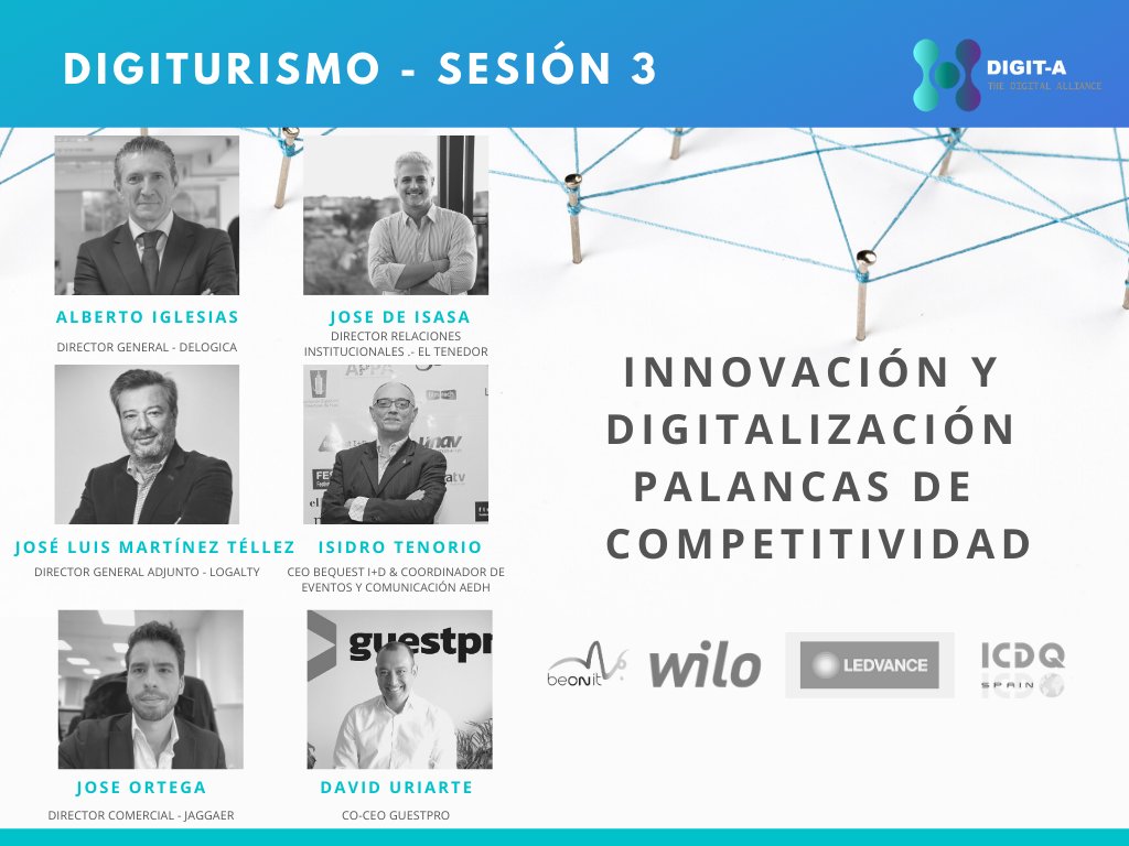 A las 13h, tercera y última sesión del Webinar Series #DIGITurismo sobre Innovación y Digitalización como palancas de Competitividad Turística.  ¡Os esperamos! <a href="/digit_alliance/">Digit-A</a>   #TransformacionDigital #AI #ciberseguridad #Tecnología #turismo #PostCovid19