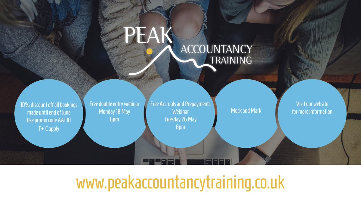 10% off all AAT courses! Use discount code AAT10 to grab yours now! Discount applies to all courses and our new Mock and Mark service booked before 30 June. Visit our website for more info: peakaccountancytraining.co.uk/news/