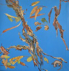 Two Trees, Peeling Bark, Scattered Leaves & Gum Nuts. Painting by  @ColecloughB .  #Space  #socialdistancing  #timetoreflect  #lonliness  #artduringcovid19  #lockdown  #missingopenspace  #nopeople  #lockdownart  #wiganart  #painting