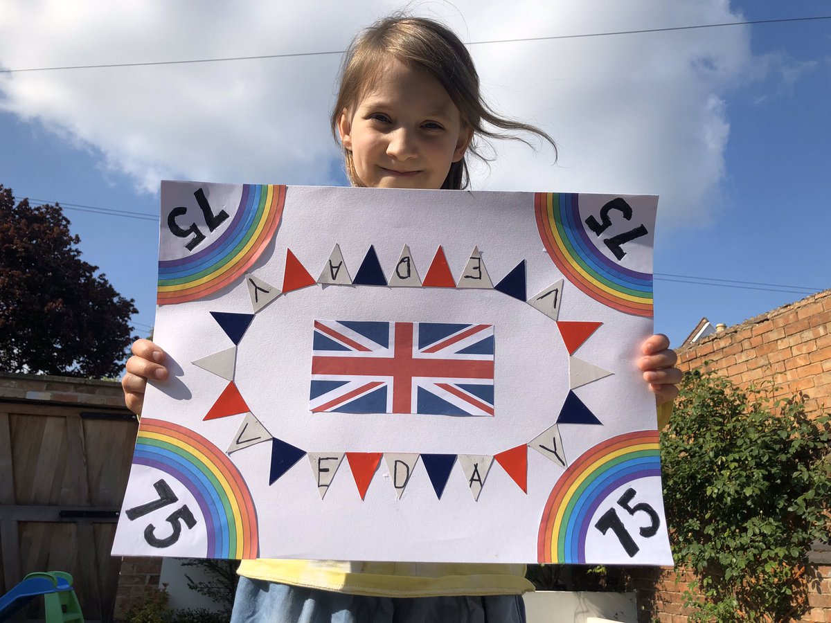 beckhollando's tweet photo. @ClaphamTerrace1 Hanna is getting ready for VE Day and has finished her window poster. All her own design. https://t.co/KnTKF5f7hj