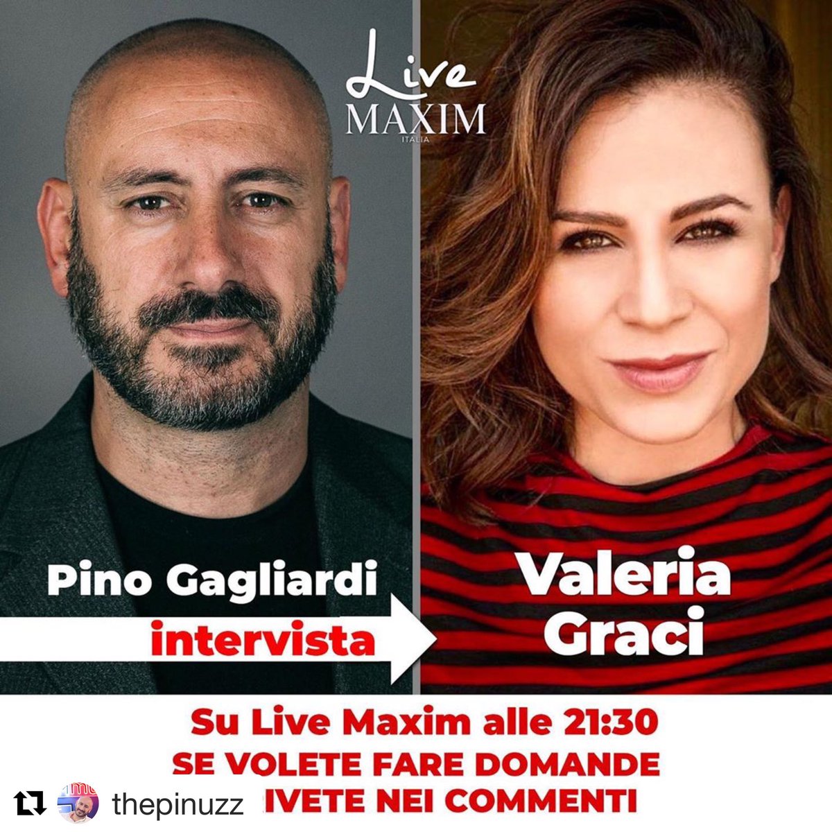 thepinuzz's tweet photo. @gracivaleria sarà ospite questa sera 7 maggio di #LiveMaxim sul profilo #instagram di @MaximItalia #iorestoacasa https://t.co/plUU8YgfMX