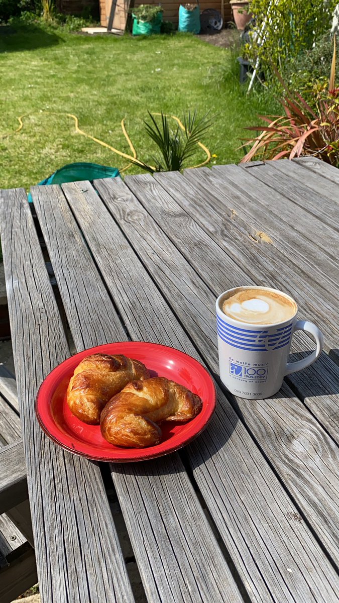 A perfect morning for having breakfast in the garden with home made croissant &amp; a mug of <a href="/pomeroyscoffee/">Pomeroys Coffee</a> Formula X.