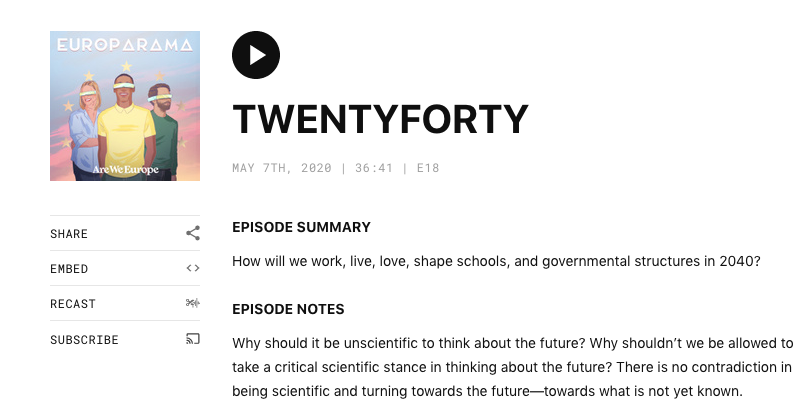 hiig_berlin's tweet photo. Why should it be unscientific to think about the future? 

Our project #twentyforty offered scientists a platform for imagining utopias beyond the usual research 🚀

Find out more in the recent #Europarama podcast episode➡️ https://t.co/xBsAbuGZe6 #SciFi #Europe #Future https://t.co/bsoZooArv7