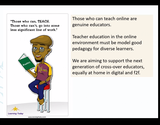 yasodaiselva's tweet photo. Sue Nichols, Teacher Educator and Researcher from UniofSA is up now on #TMACSA on modelling blended learning for pre-service teachers. Loved this slide that she shared that she uses with her students! @ACSAcurriculum https://t.co/pPBGsUthd8