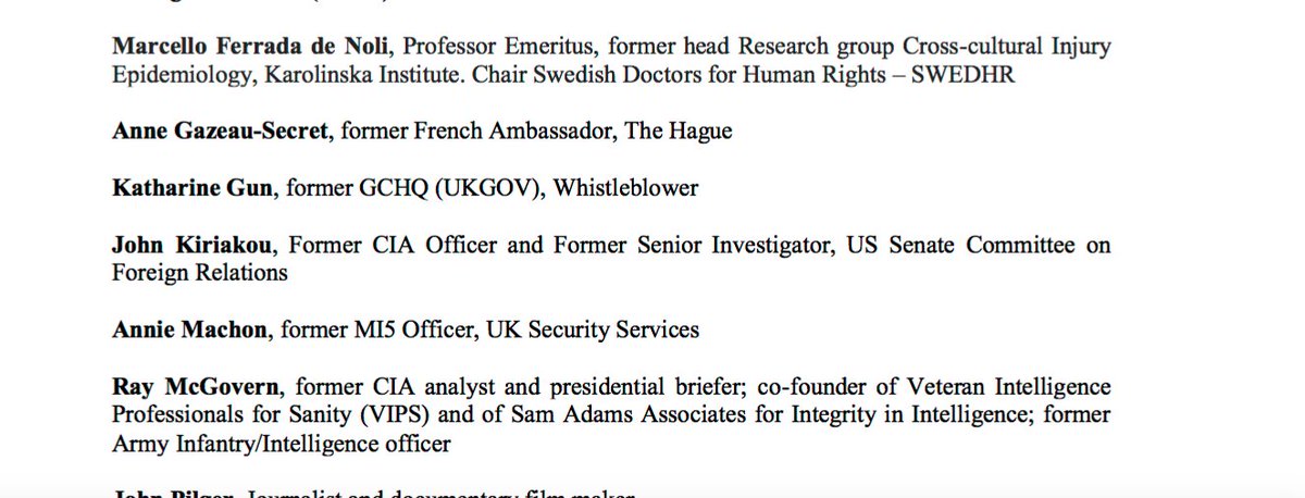 7) This was followed up with an open letter addressed to the OPCW, asking that they listen to the concerns of their inspectors who had actually been to Douma. Signatories included Professor Noam Chomsky and whistleblower Katharine Gun.