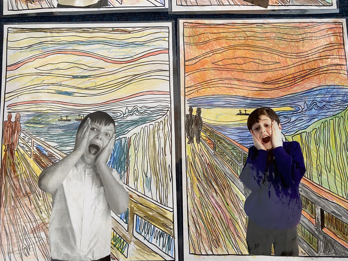ElmEPS's tweet photo. We finished our Edvard Munch inspired Scream pictures.  @EEC_Elaine @AshclassEPS @OakEPS @InspireSELondon @PrimaryElaine https://t.co/qmLbK7X7gJ